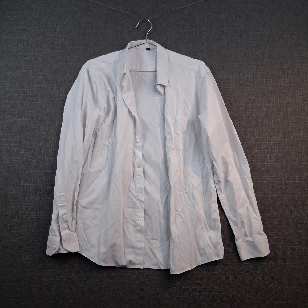 Mens White Long Sleeve Button Down Shirt Classic Professional Collared Top 0780